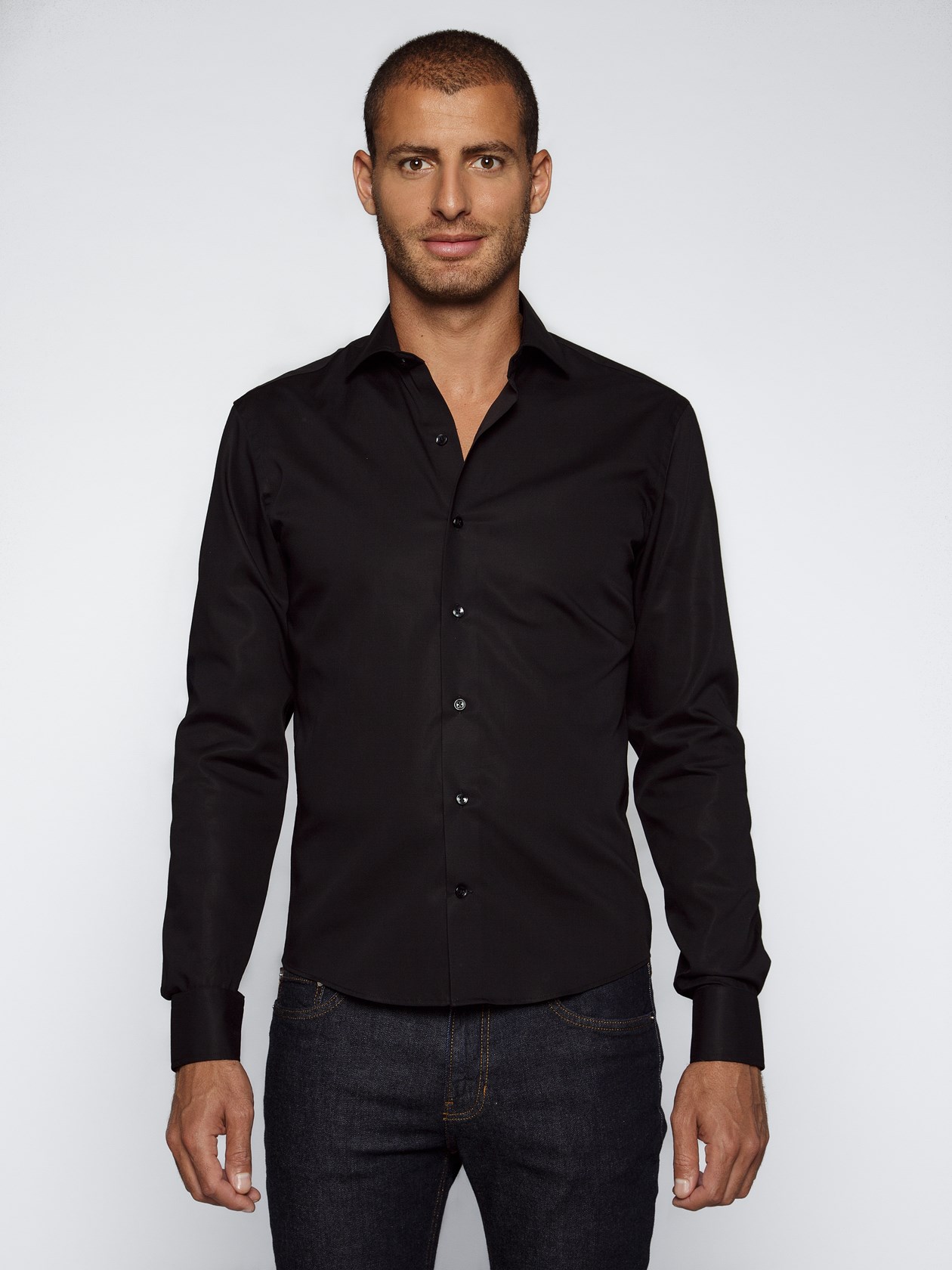 Pima Katoen - Zwart, Plain Weave Overhemd