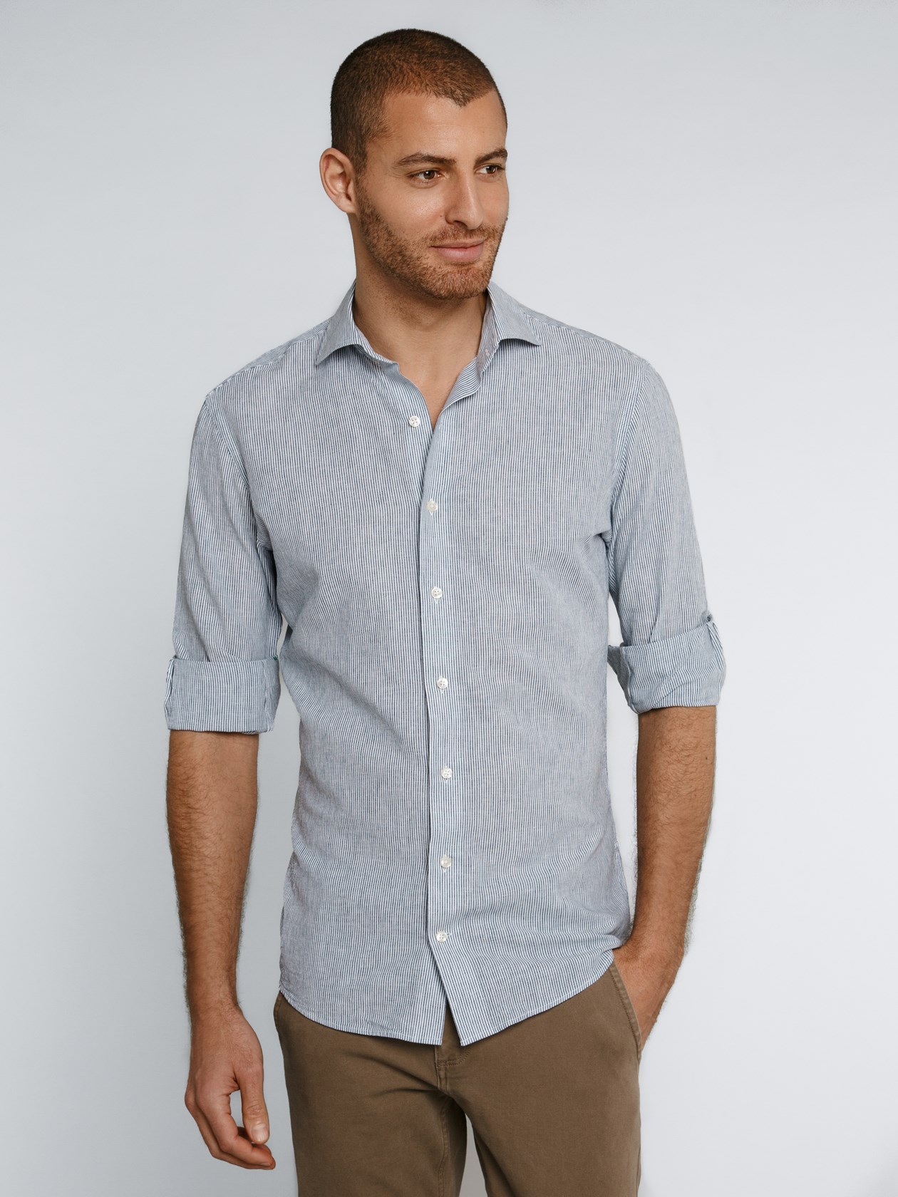Linen Blend - Dark Blue, Striped Shirt