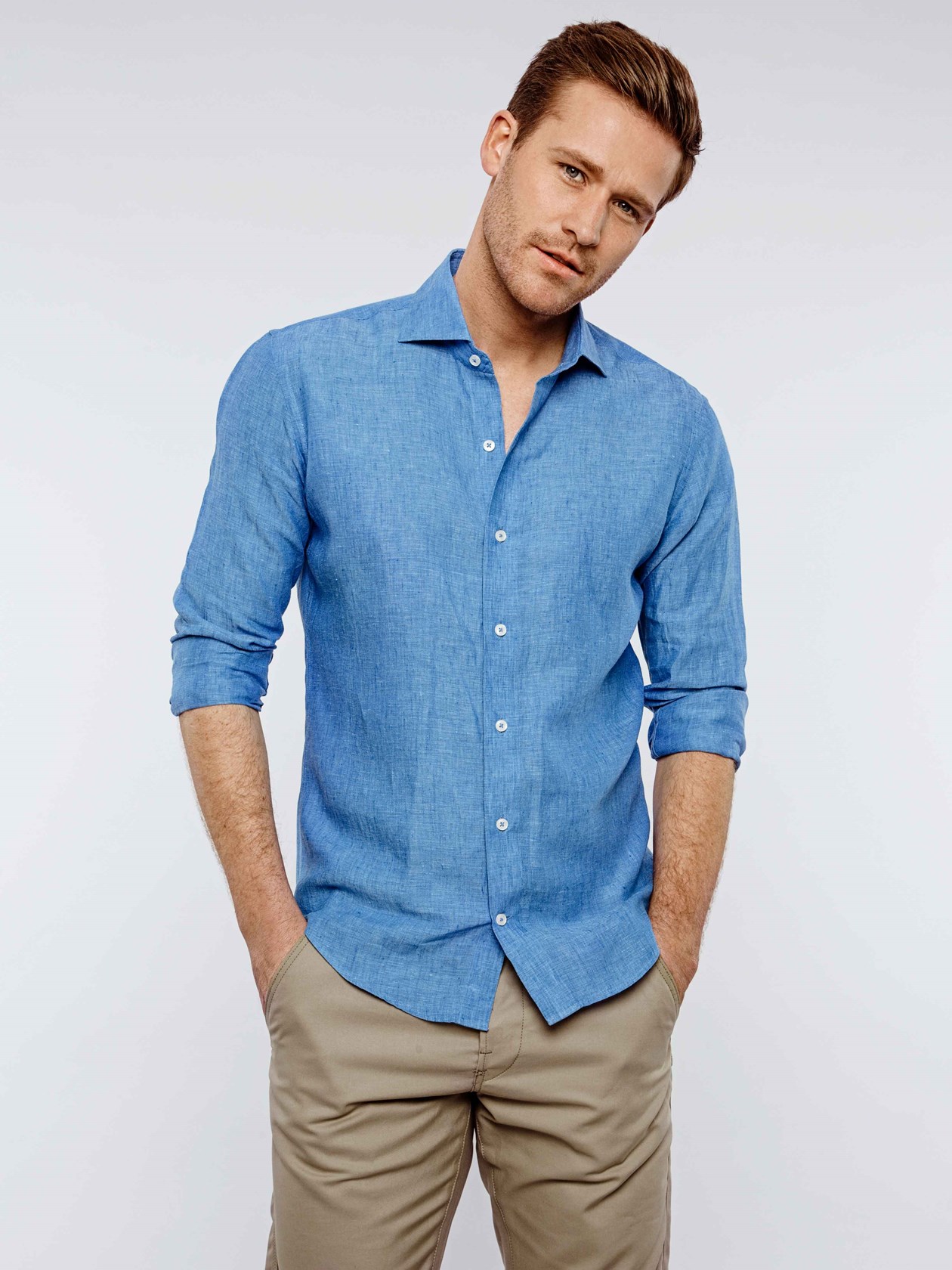 Camisa 100% linho - azul royal