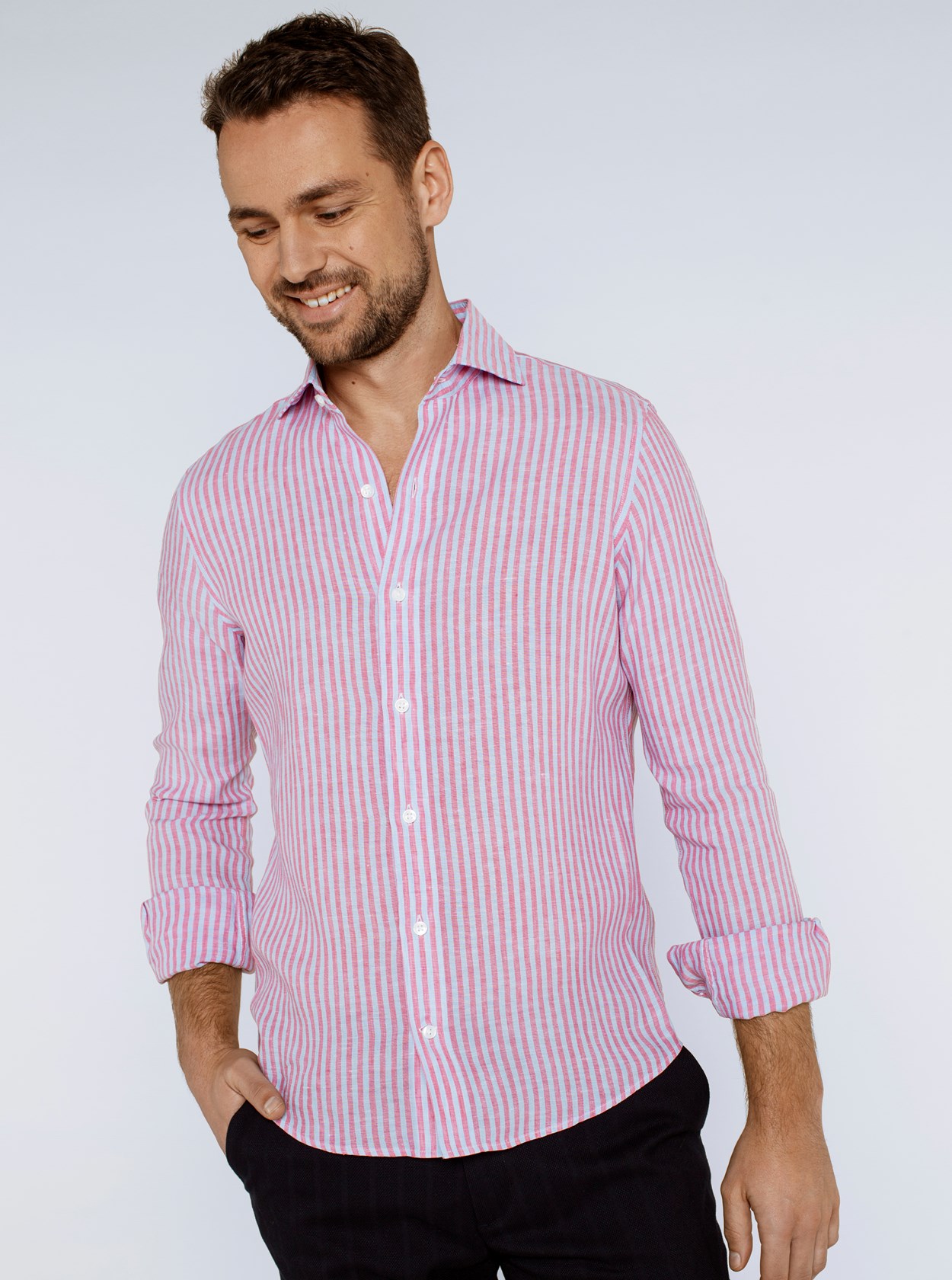 Camisa de linho - riscas cor de rosa